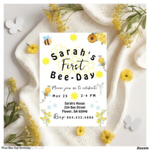 First Bee Day birthday Invitation