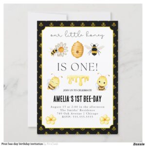 First bee-day birthday invitation