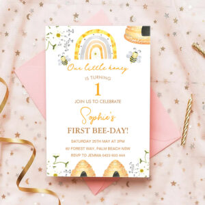 First Bee Day Bumble Bee Girls Birthday Invitation