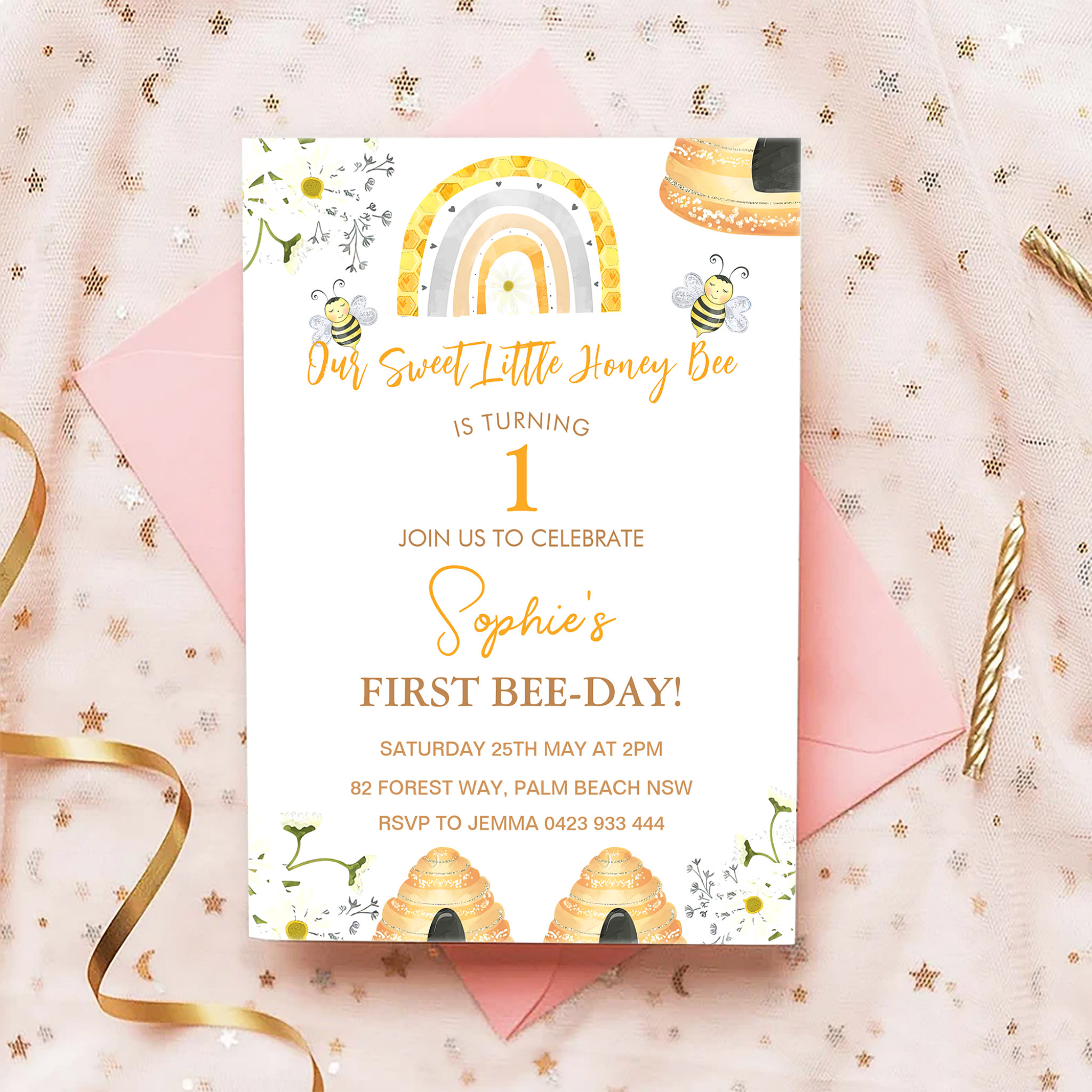 First Bee Day Our Sweet Little Honey Bee Birthday Invitation