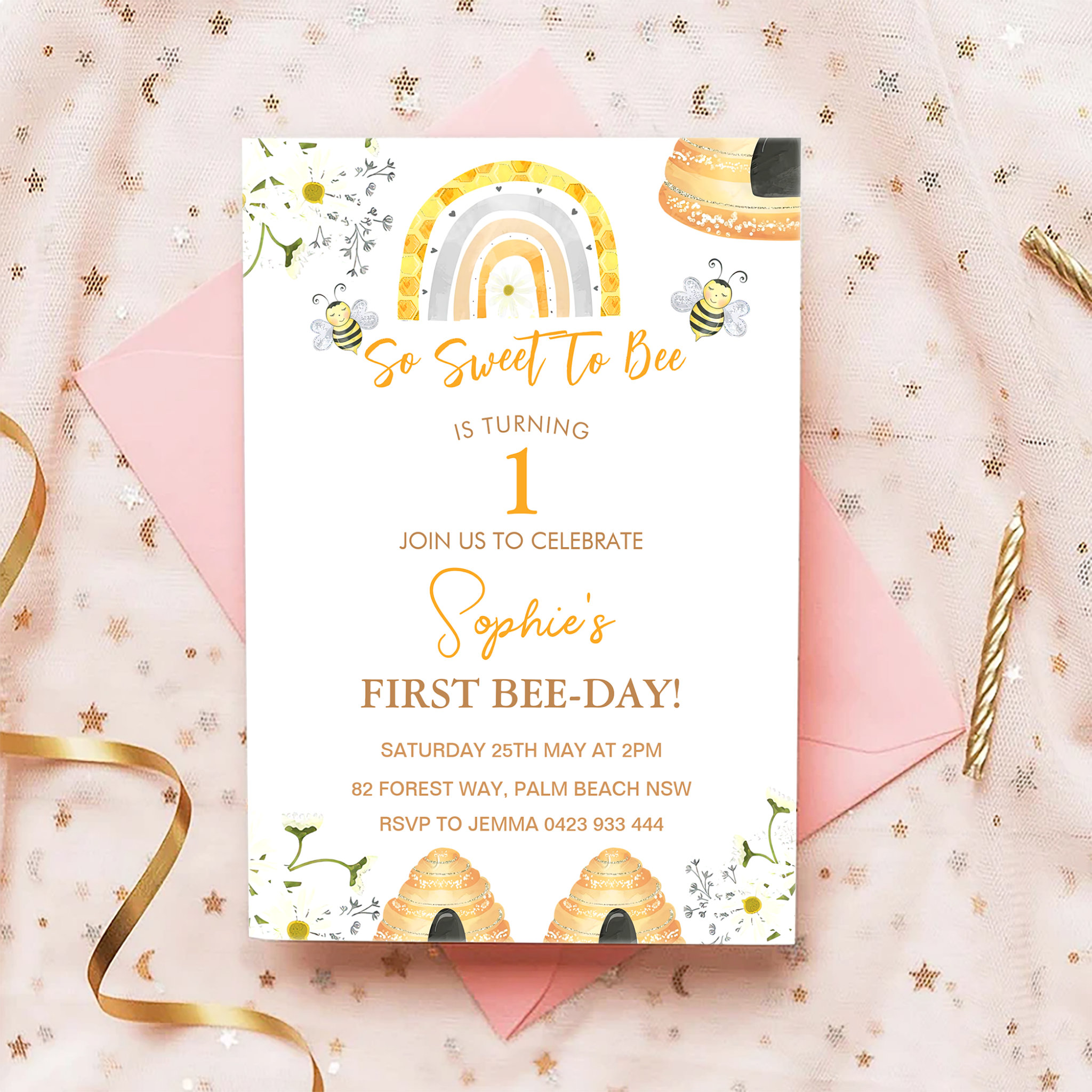 First Bee Day So Sweet To Bee Birthday Invitation