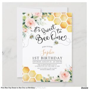 First Bee-Day Sweet to Bee One 1st Birthday Invitation
