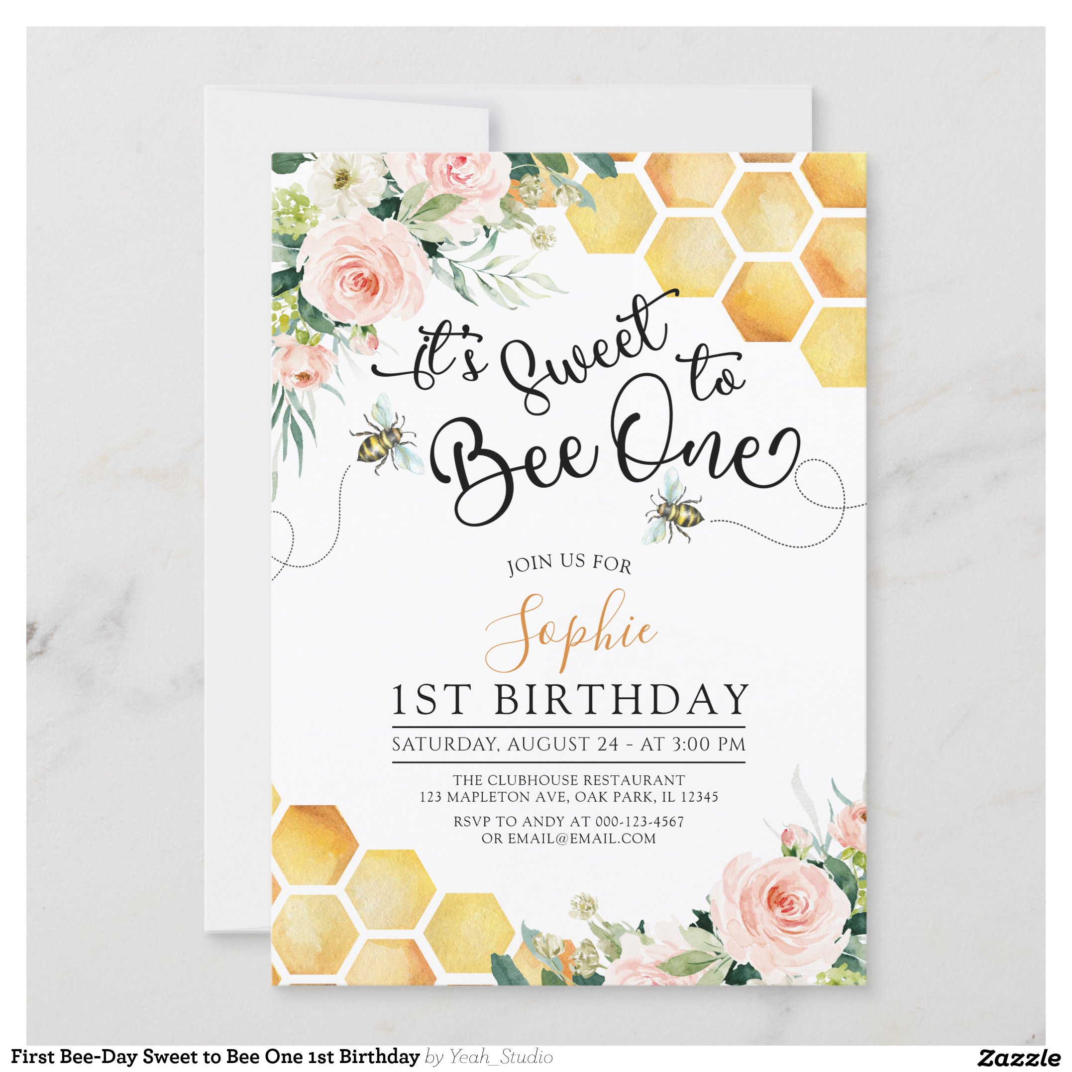 First Bee-Day Sweet to Bee One 1st Birthday Invitation