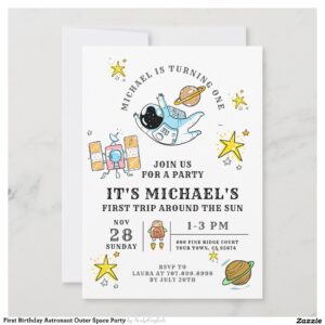 First Birthday Astronaut Outer Space Party Invitation