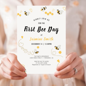 First Birthday Bee Day Bumblebee Gender Neutral Invitation
