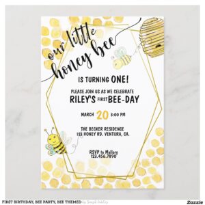 FIRST BIRTHDAY, BEE PARTY, BEE THEMED INVITATION