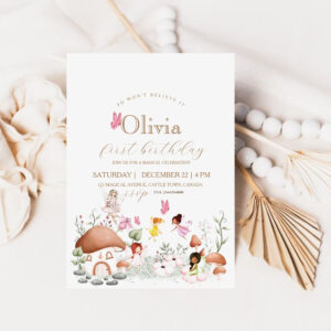 First Birthday Flowers Fairys Pixie Girls Invitation