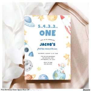 First Birthday Outer Space Blast Off Invitation