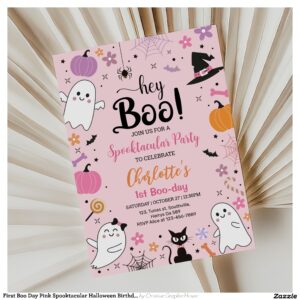 First Boo Day Pink Spooktacular Halloween Birthday Invitation