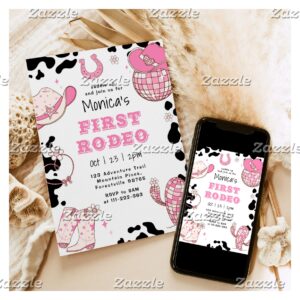 First rodeo 1st birthday pink girl birthday invitation