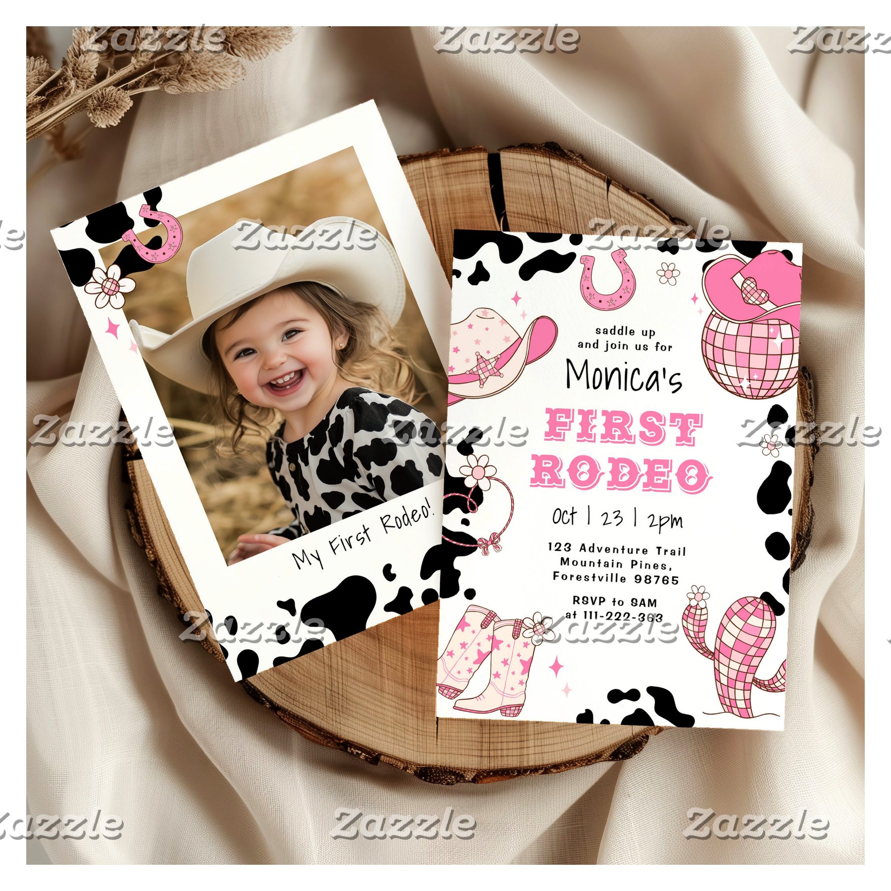 First rodeo 1st birthday pink girl photo birthday invitation