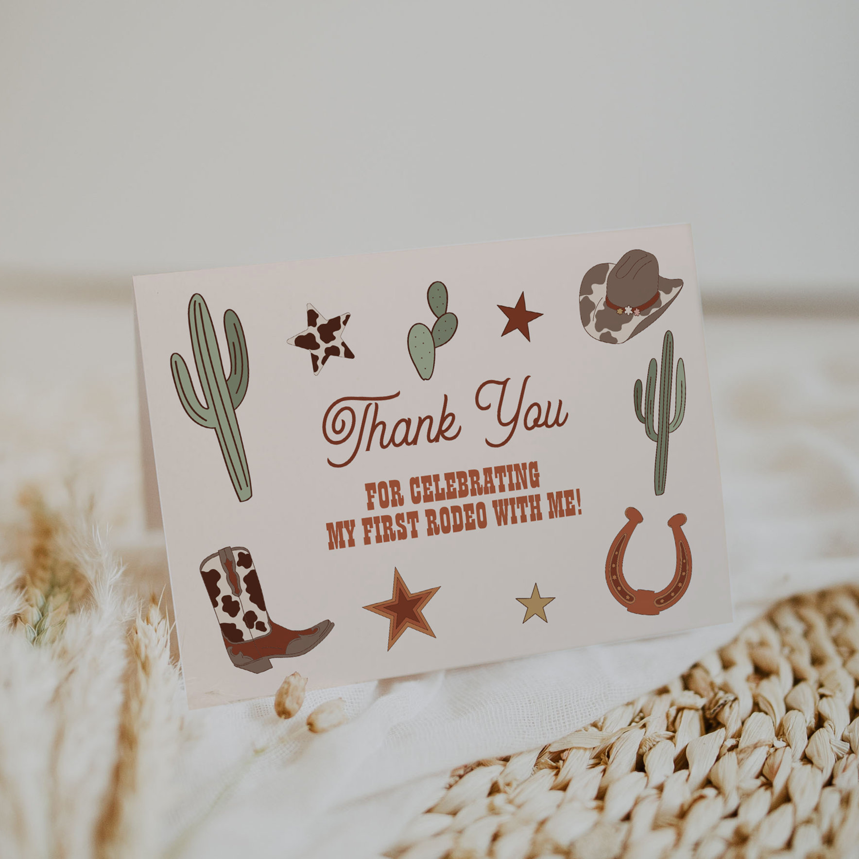 First Rodeo 1st Birthday Thank You Card Wild West