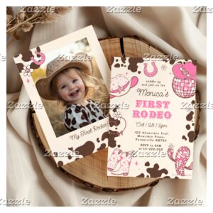 First rodeo 1st birthday wild one girl photo invitation