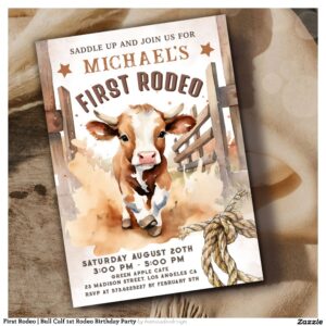 First Rodeo Bull Calf 1st Rodeo Birthday Party Invitation
