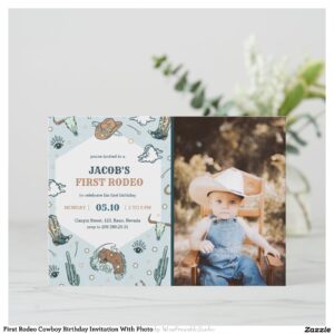 First Rodeo Cowboy Birthday Invitation With Photo