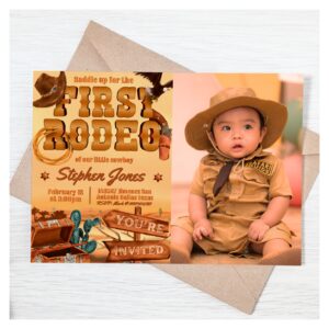 First Rodeo - Cowboy Birthday with Picture Invitation