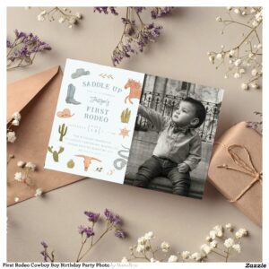 First Rodeo Cowboy Boy Birthday Party Photo Invitation