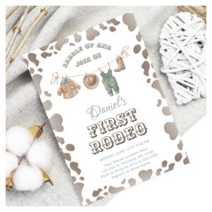 First Rodeo Cowboy Clothes Western Boy Birthday Invitation