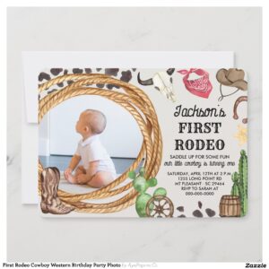 First Rodeo Cowboy Western Birthday Party Photo Invitation