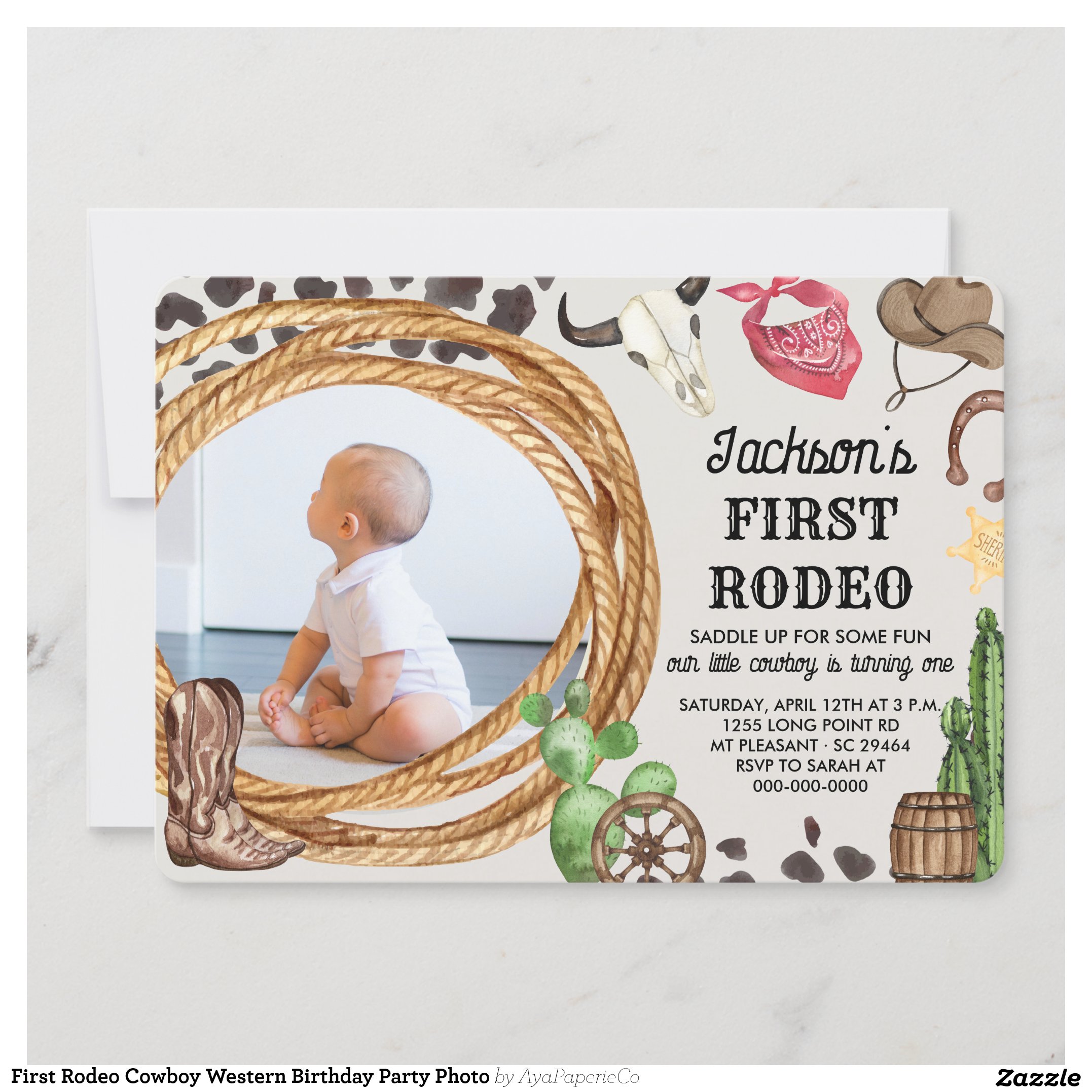 First Rodeo Cowboy Western Birthday Party Photo Invitation