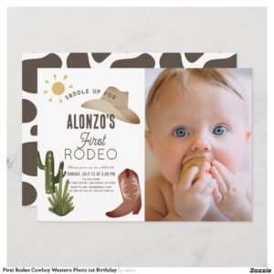 First Rodeo Cowboy Western Photo 1st Birthday Invitation