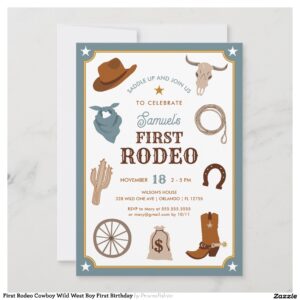 First Rodeo Cowboy Wild West Boy First Birthday Invitation