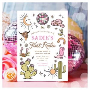 First Rodeo Cowboy Wild West Western Girl Birthday Invitation