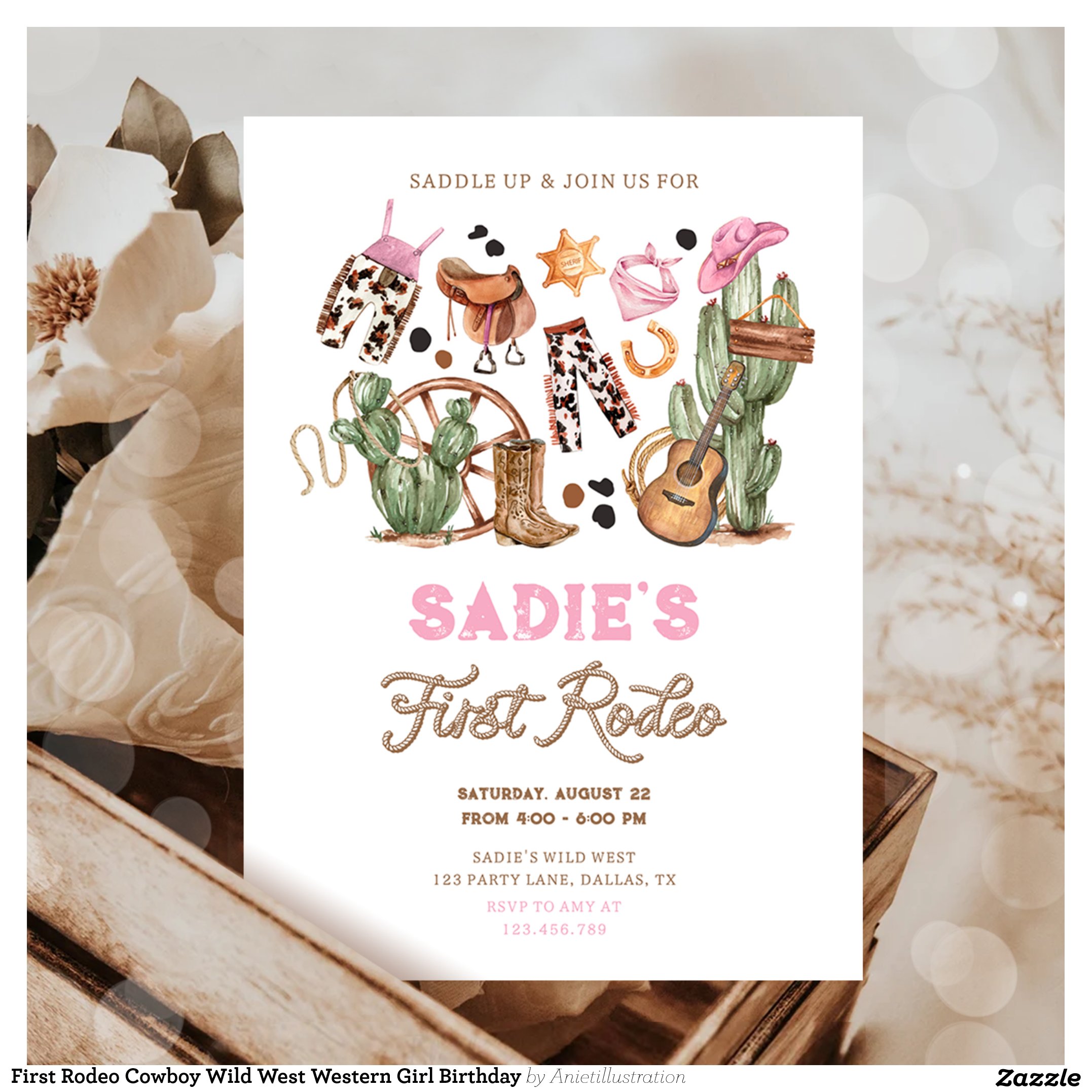 First Rodeo Cowboy Wild West Western Girl Birthday Invitation