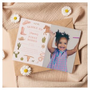 First Rodeo Cowgirl Birthday Party Photo Invitation