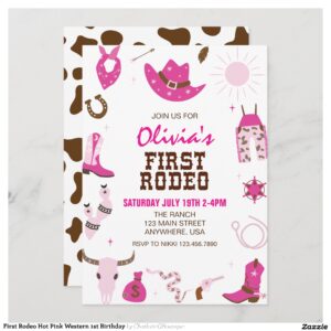 First Rodeo Hot Pink Western 1st Birthday Invitation