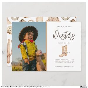 First Rodeo Neutral Southern Cowboy Birthday Invit Invitation