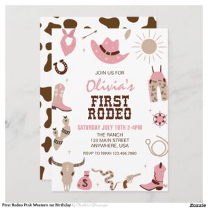 First Rodeo Pink Western 1st Birthday Invitation