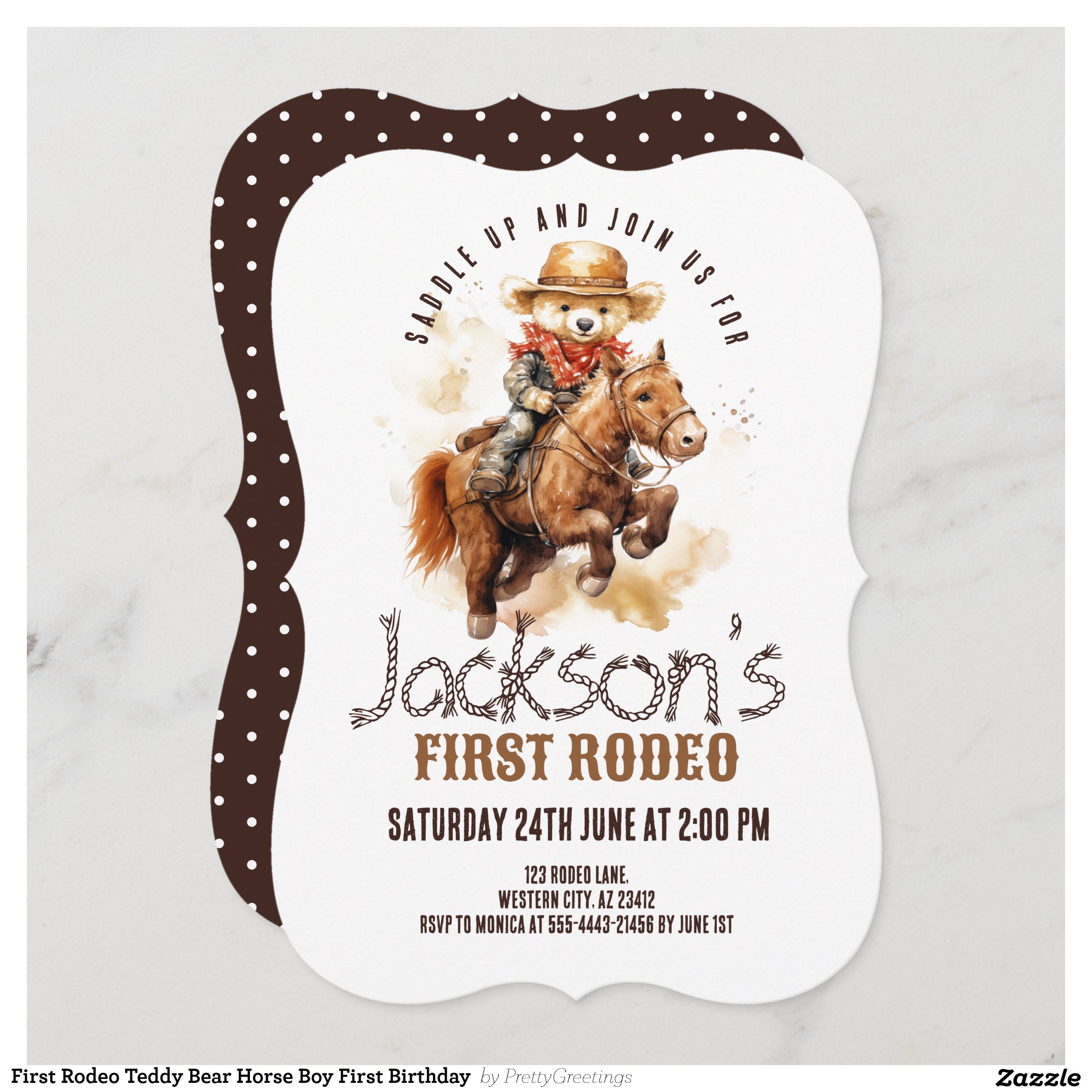 First Rodeo Teddy Bear Horse Boy First Birthday Invitation