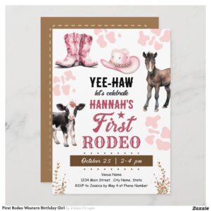 First Rodeo Western Birthday Girl Invitation