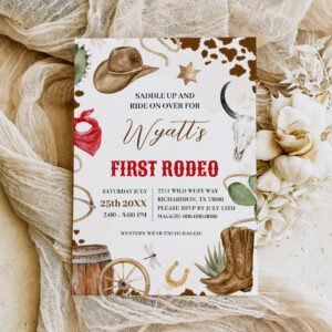 FIRST RODEO Western Cowboy 1st Birthday Invitation