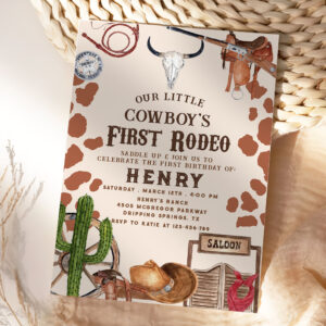 First Rodeo Western Cowboy 1st Birthday Invitation