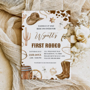 FIRST RODEO Western Cowboy 1st Birthday Invitation