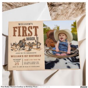 First Rodeo Western Cowboy 1st Birthday Photo Invitation