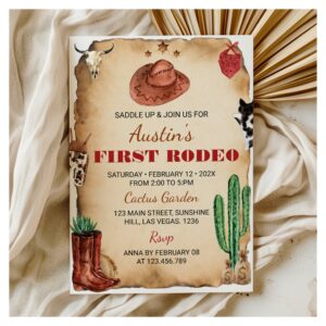 First Rodeo Western Cowboy Birthday Invitation