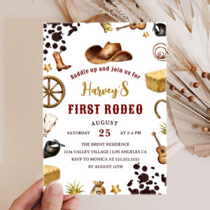 First Rodeo Western Cowboy First Birthday Invitation