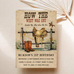 First Rodeo Western Cowboy First Birthday Party Invitation
