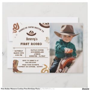 First Rodeo Western Cowboy First Birthday Photo Invitation