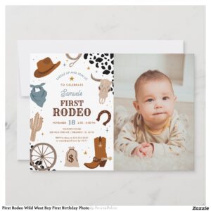 First Rodeo Wild West Boy First Birthday Photo Invitation