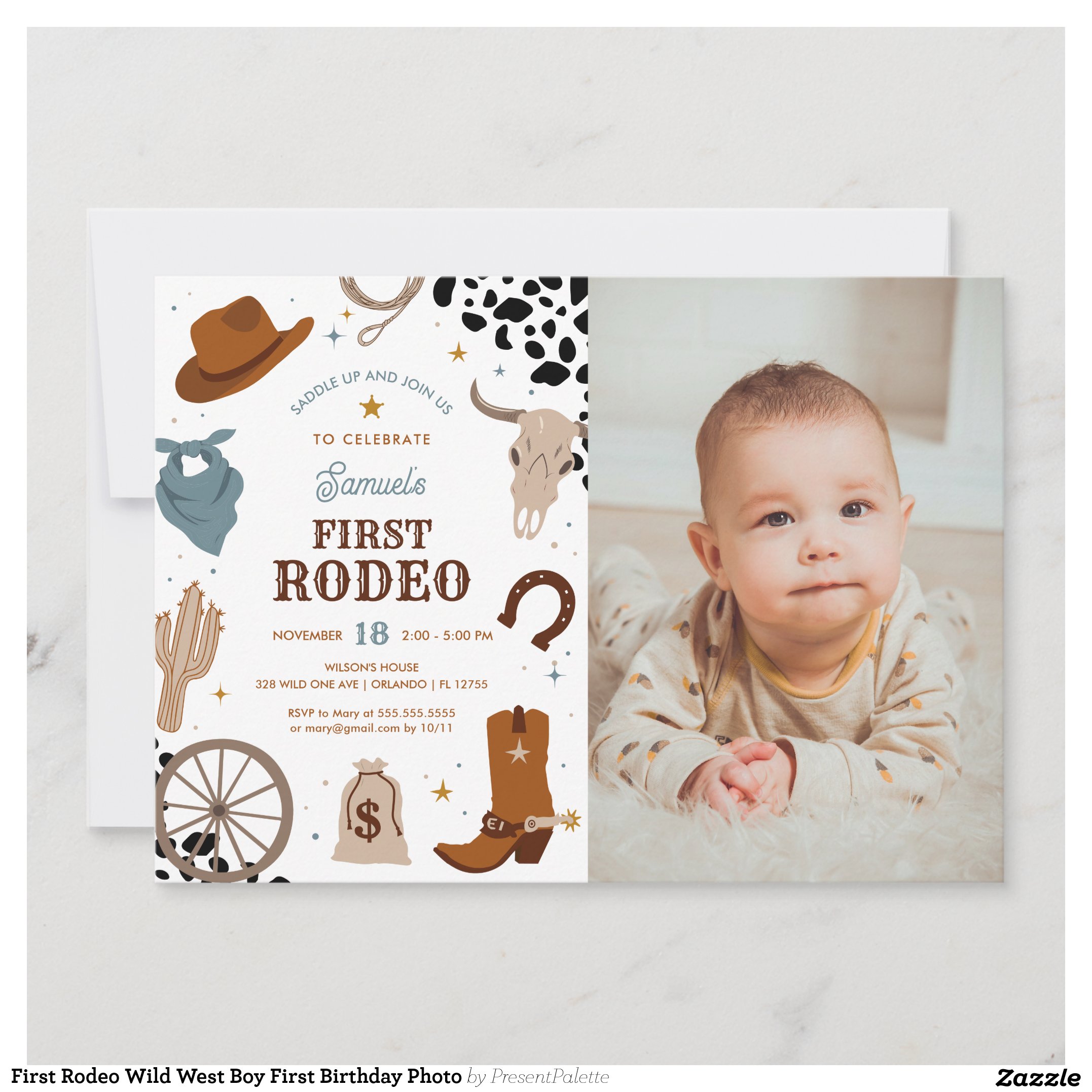 First Rodeo Wild West Boy First Birthday Photo Invitation