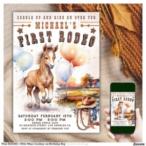 First RODEO Wild West Cowboy 1st Birthday Boy Invitation