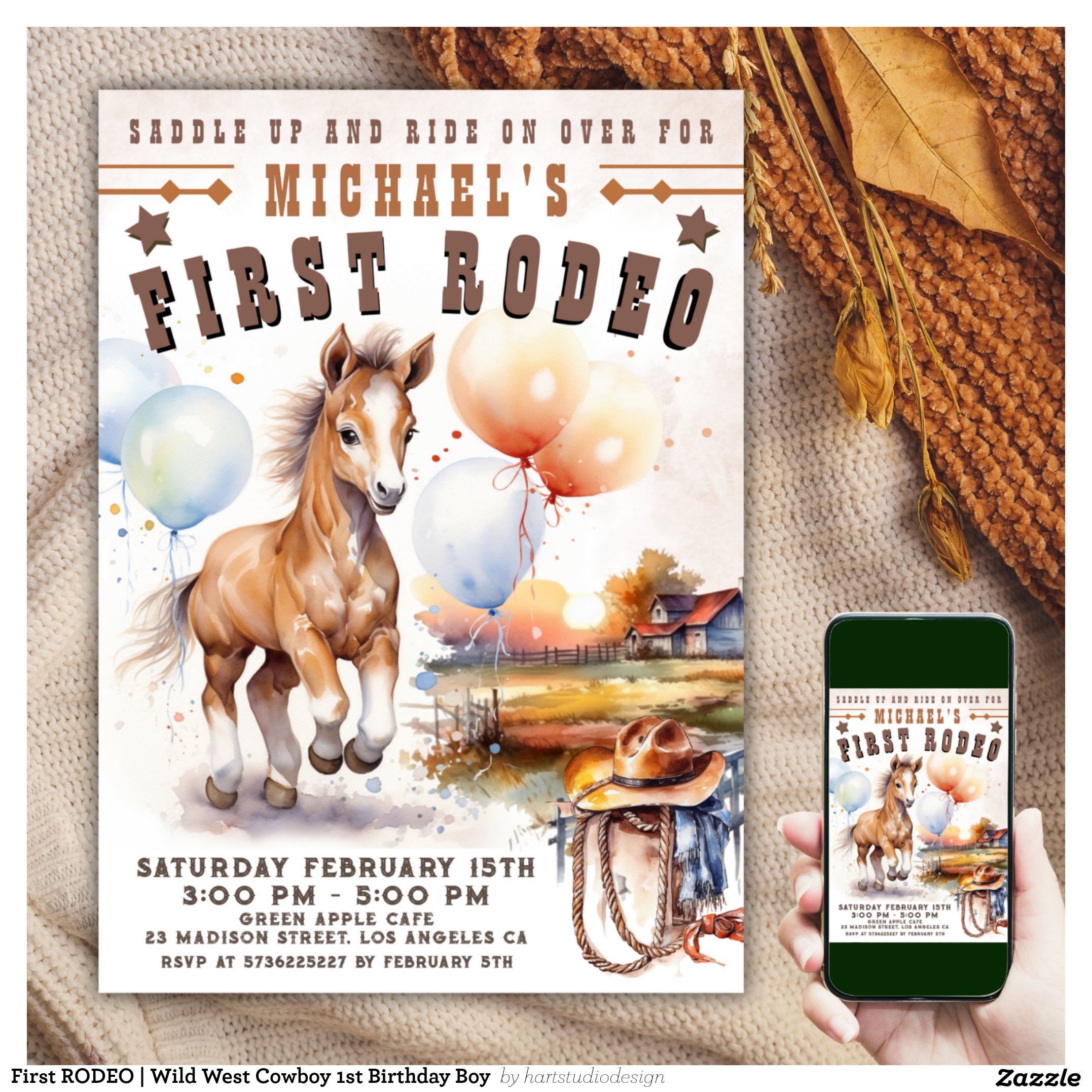 First RODEO Wild West Cowboy 1st Birthday Boy Invitation