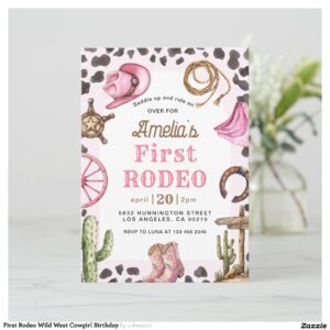 First Rodeo Wild West Cowgirl Birthday Invitation