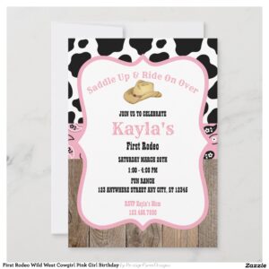First Rodeo Wild West Cowgirl Pink Girl Birthday Invitation