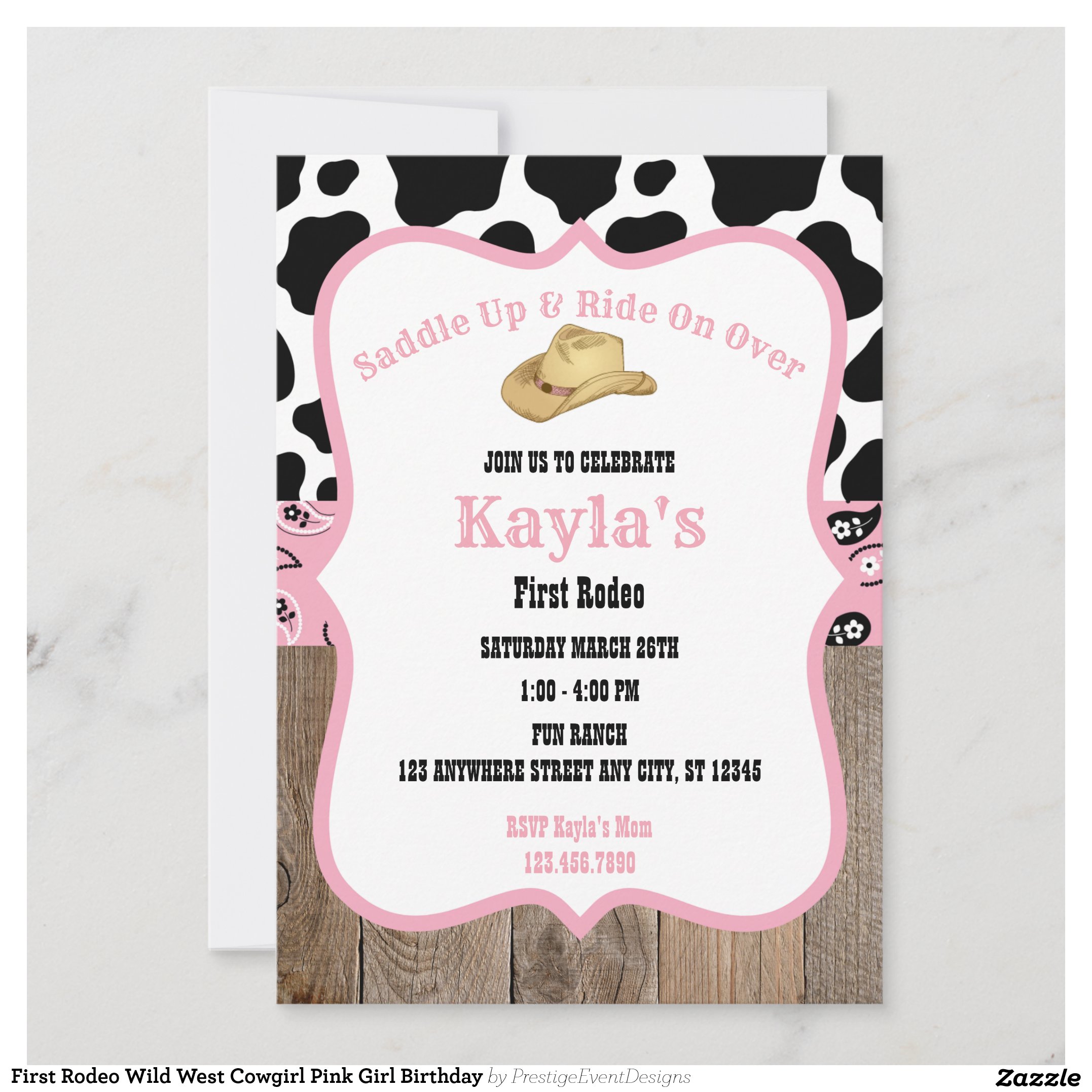 First Rodeo Wild West Cowgirl Pink Girl Birthday Invitation