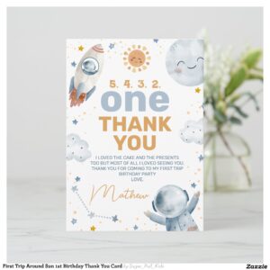 First Trip Around Sun 1st Birthday Thank You Card